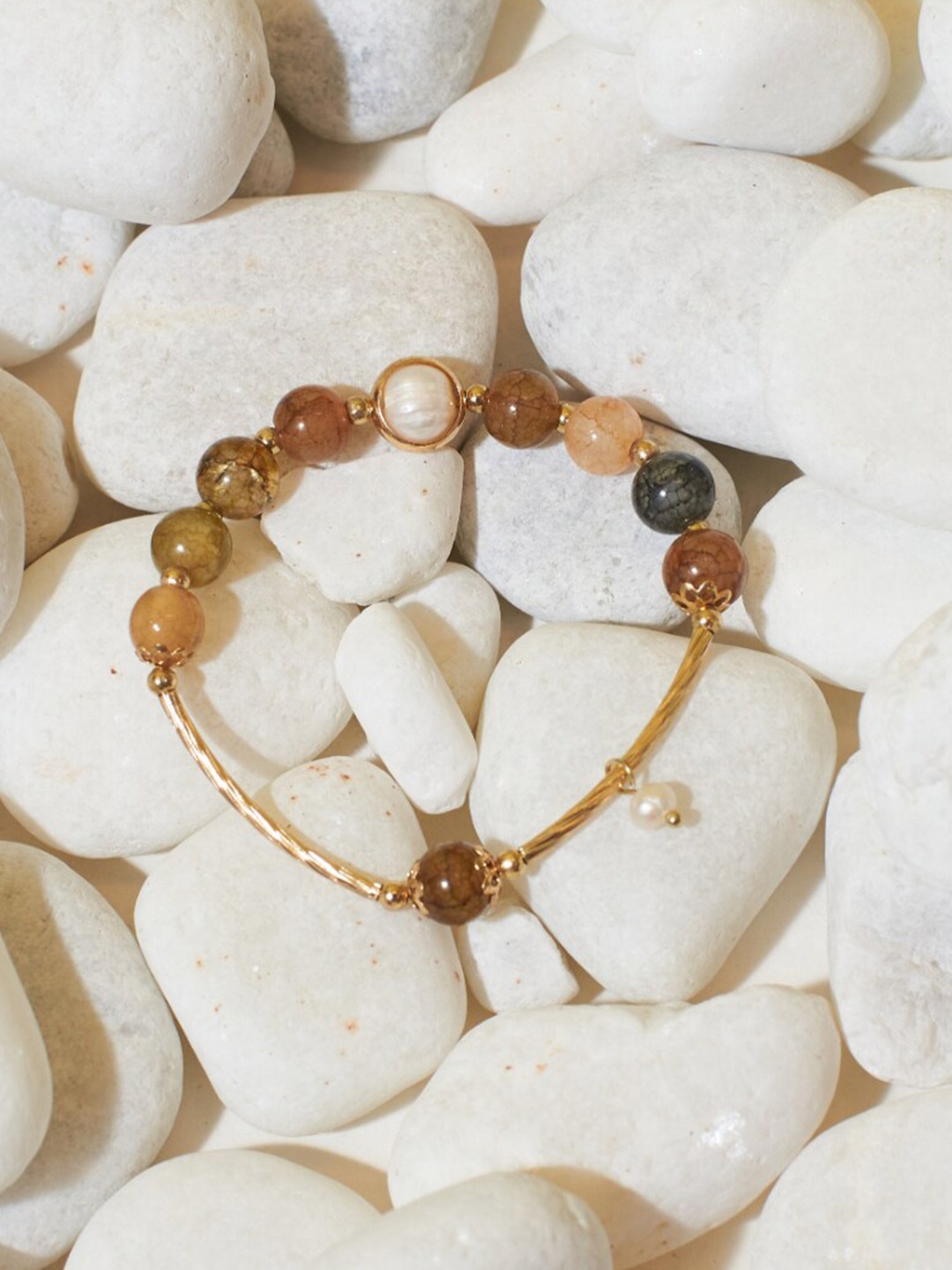 

SALTY Beaded Elasticated Bracelet, Gold