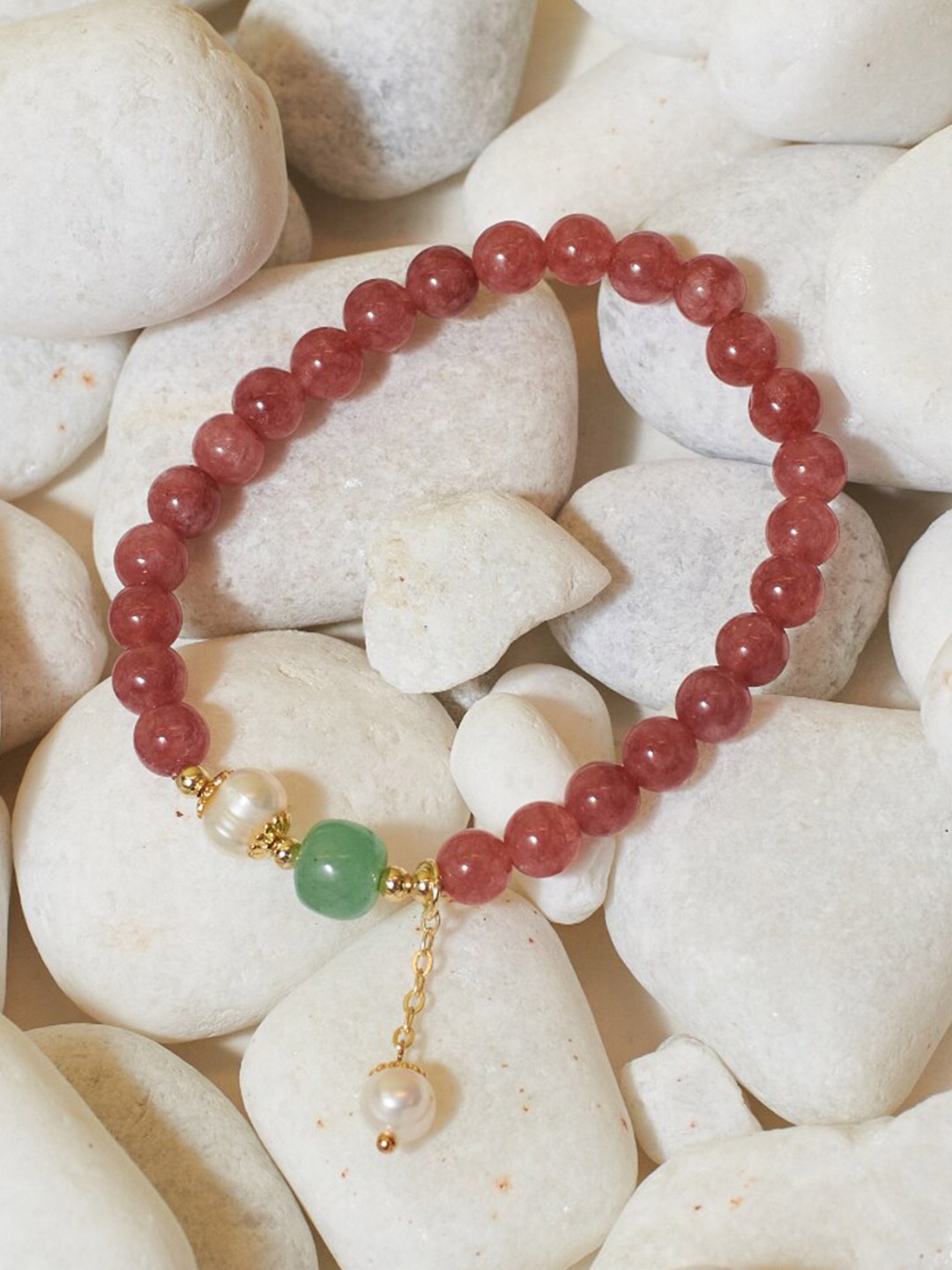 SALTY Beaded Elasticated Bracelet, Gold