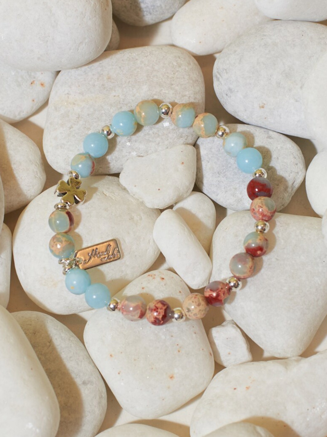 

SALTY Crystals Beaded Elasticated Bracelet, Silver