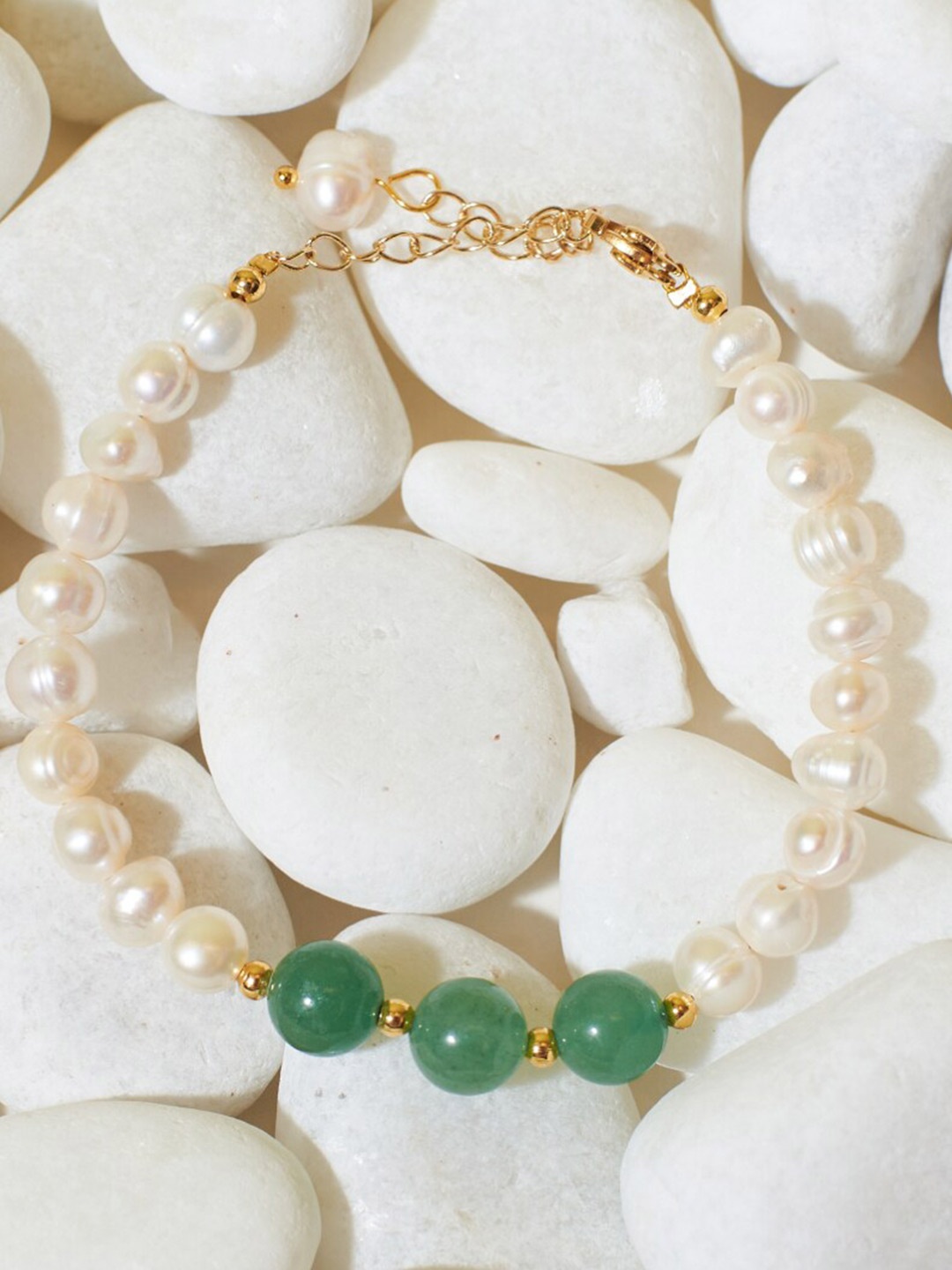 

SALTY Pearl Beaded Elasticated Bracelet, Gold