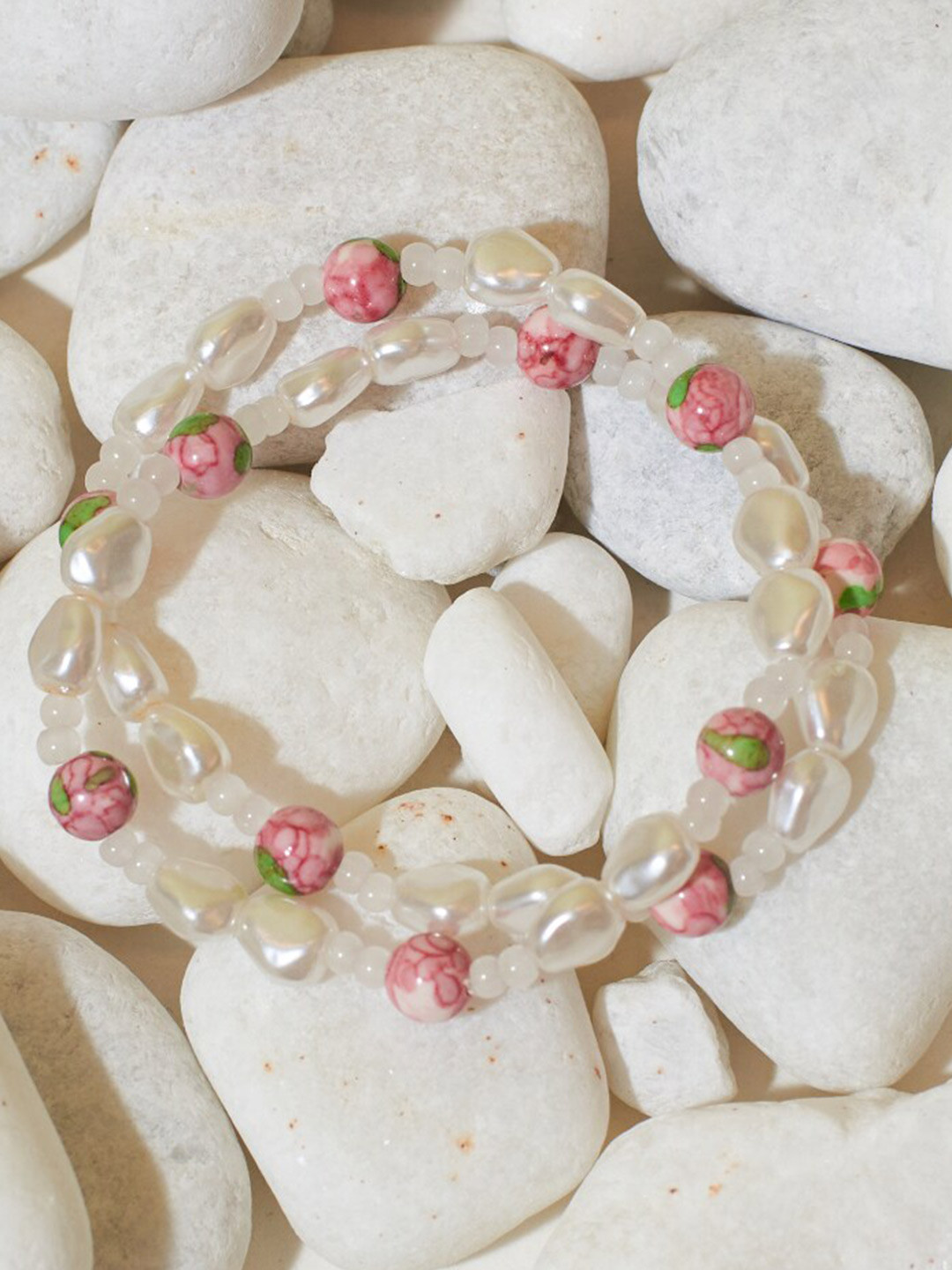 

SALTY Crystals Beaded Elasticated Bracelet, White