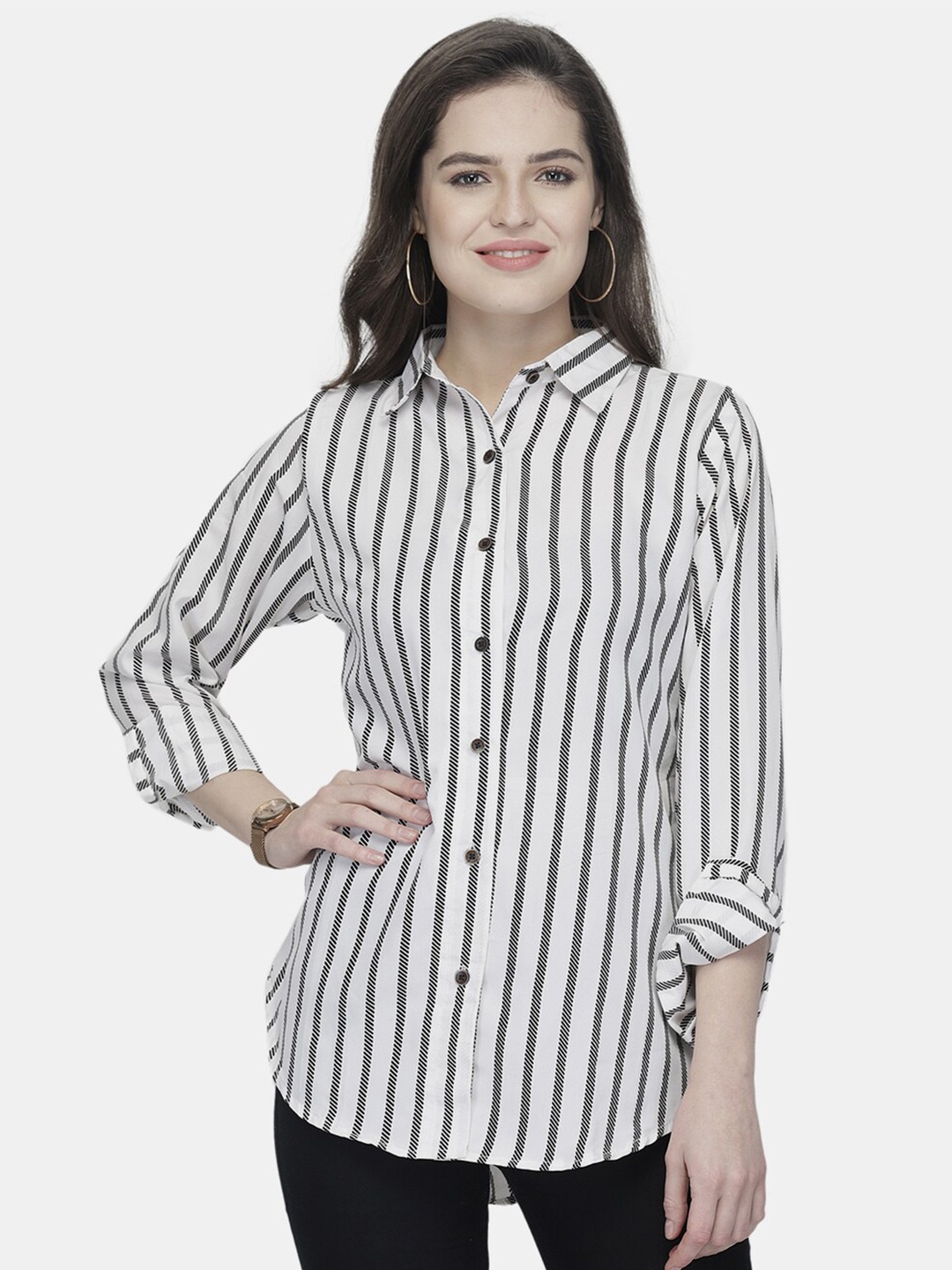 

Aarsha Classic Striped Crepe Casual Shirt, White