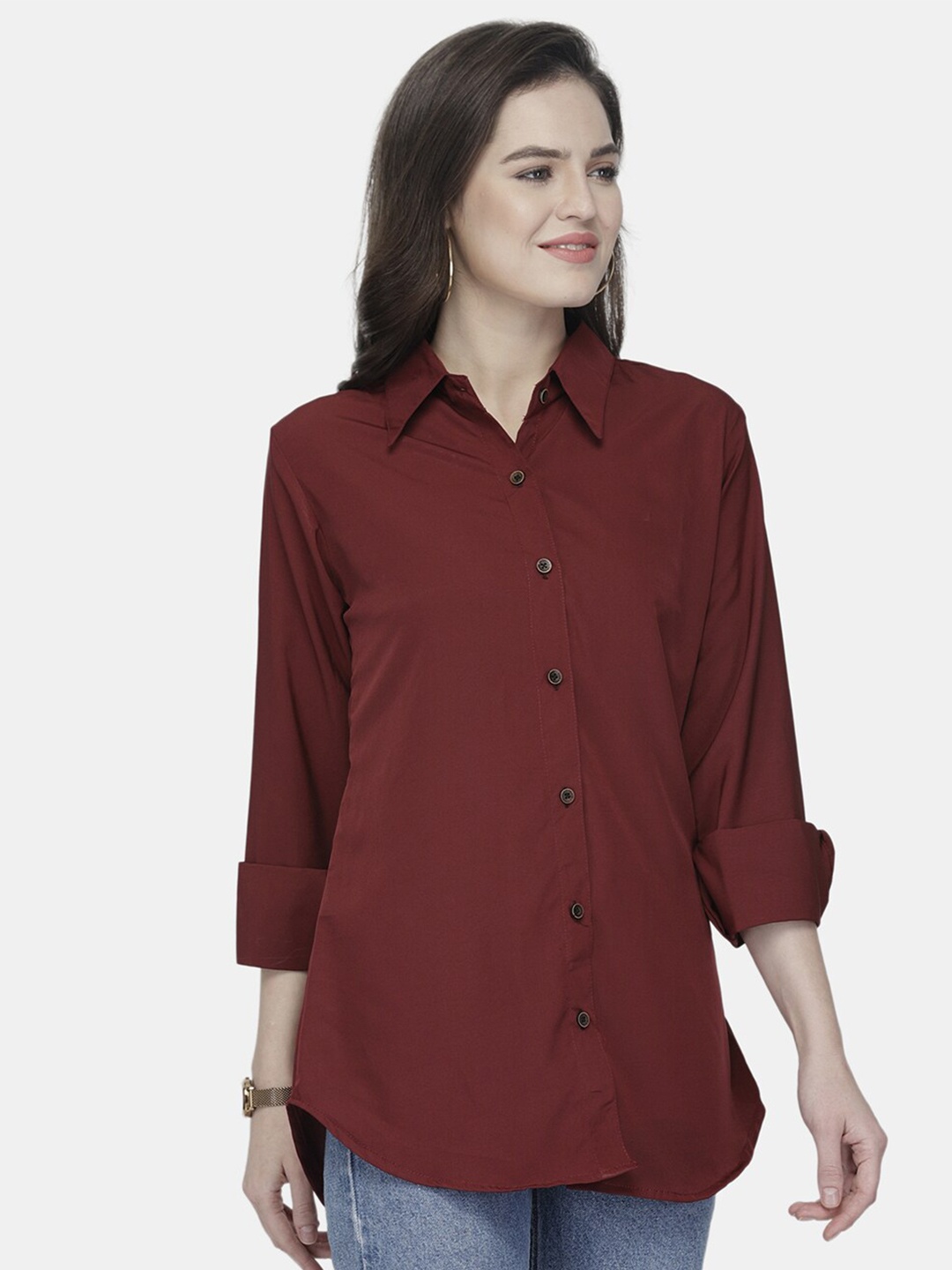 

Aarsha Classic Spread Collar Crepe Casual Shirt, Maroon