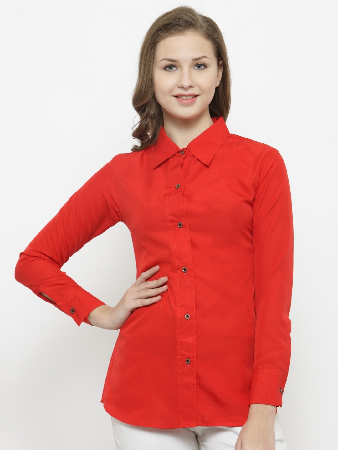 

Aarsha Classic Spread Collar Crepe Casual Shirt, Red