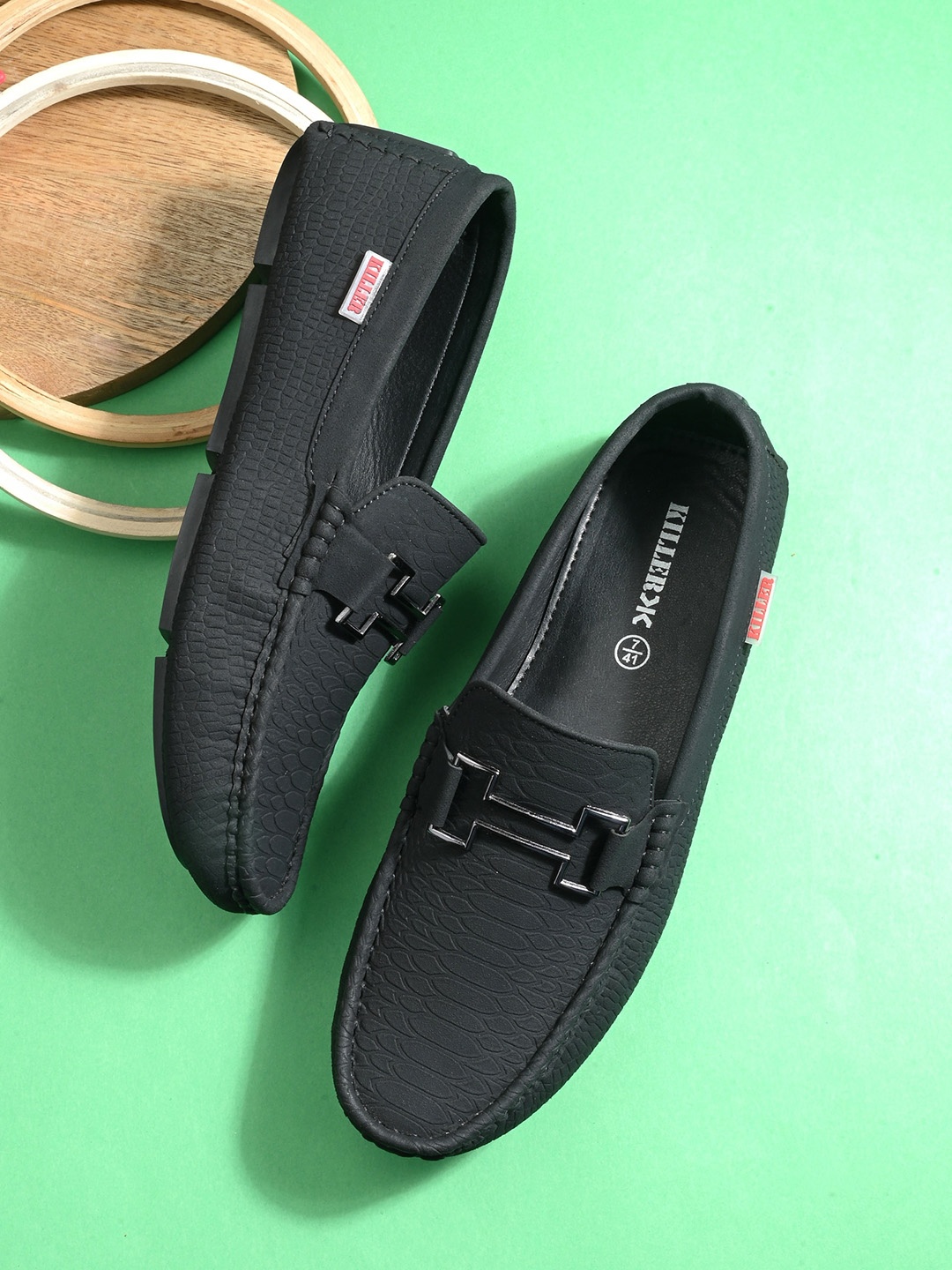 

Killer Men Textured Lightweight Horsebit Loafers, Black