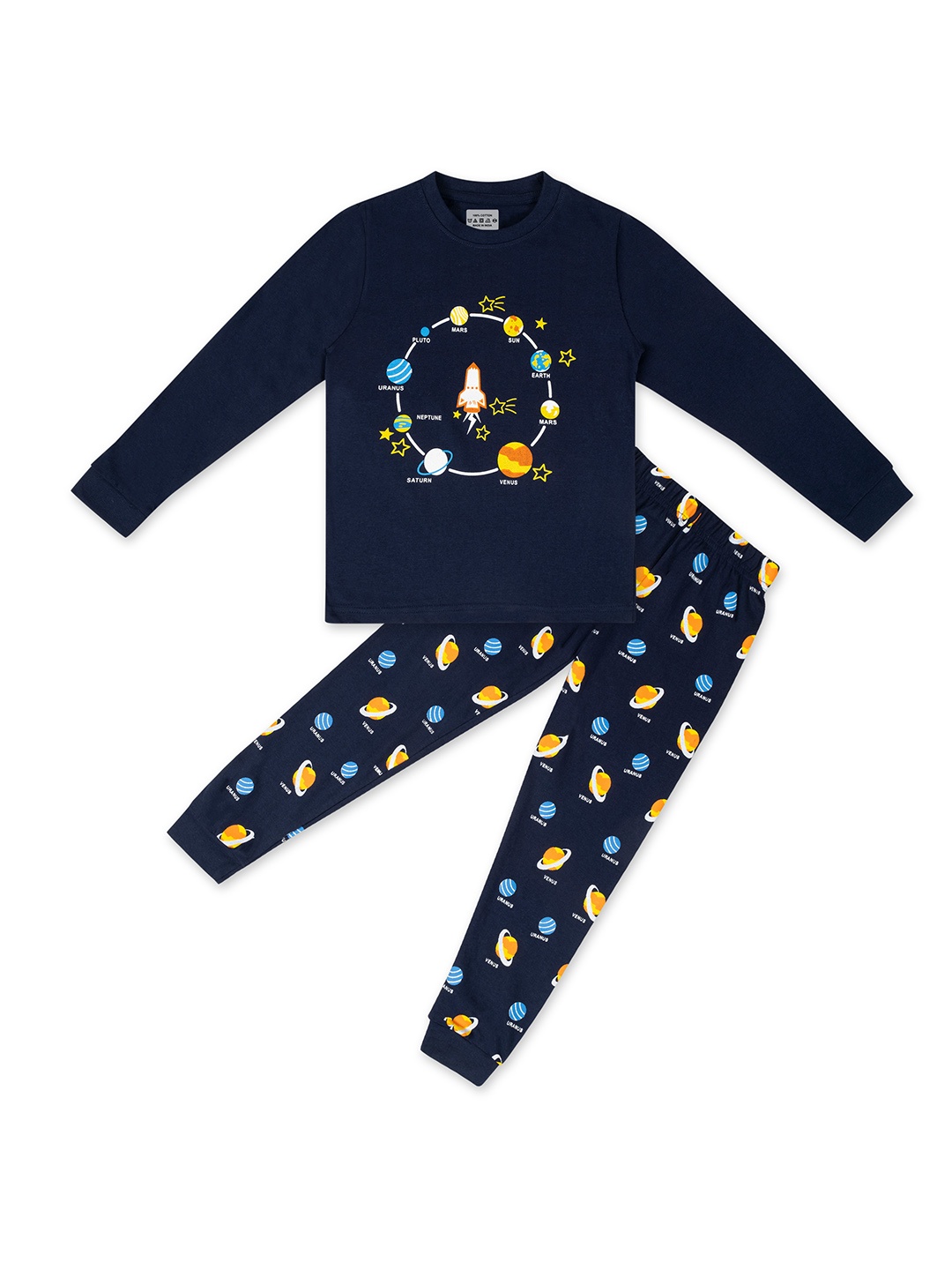 

BAESD Kids Printed Pure Cotton Night Suit, Navy blue