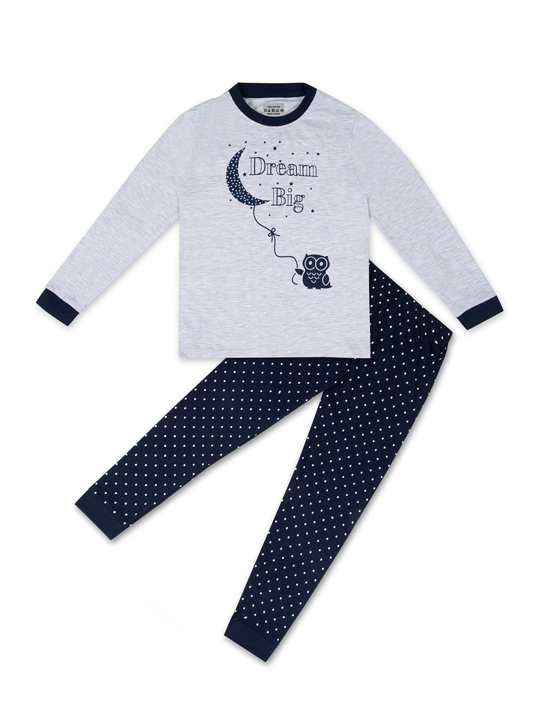 

BAESD Kids Printed Pure Cotton Night Suit, Grey