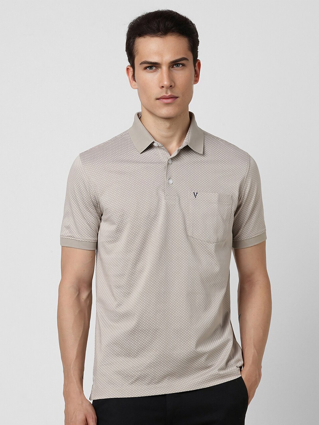 

Van Heusen Micro or Ditsy Printed Polo Collar Pure Cotton T-shirt, Grey