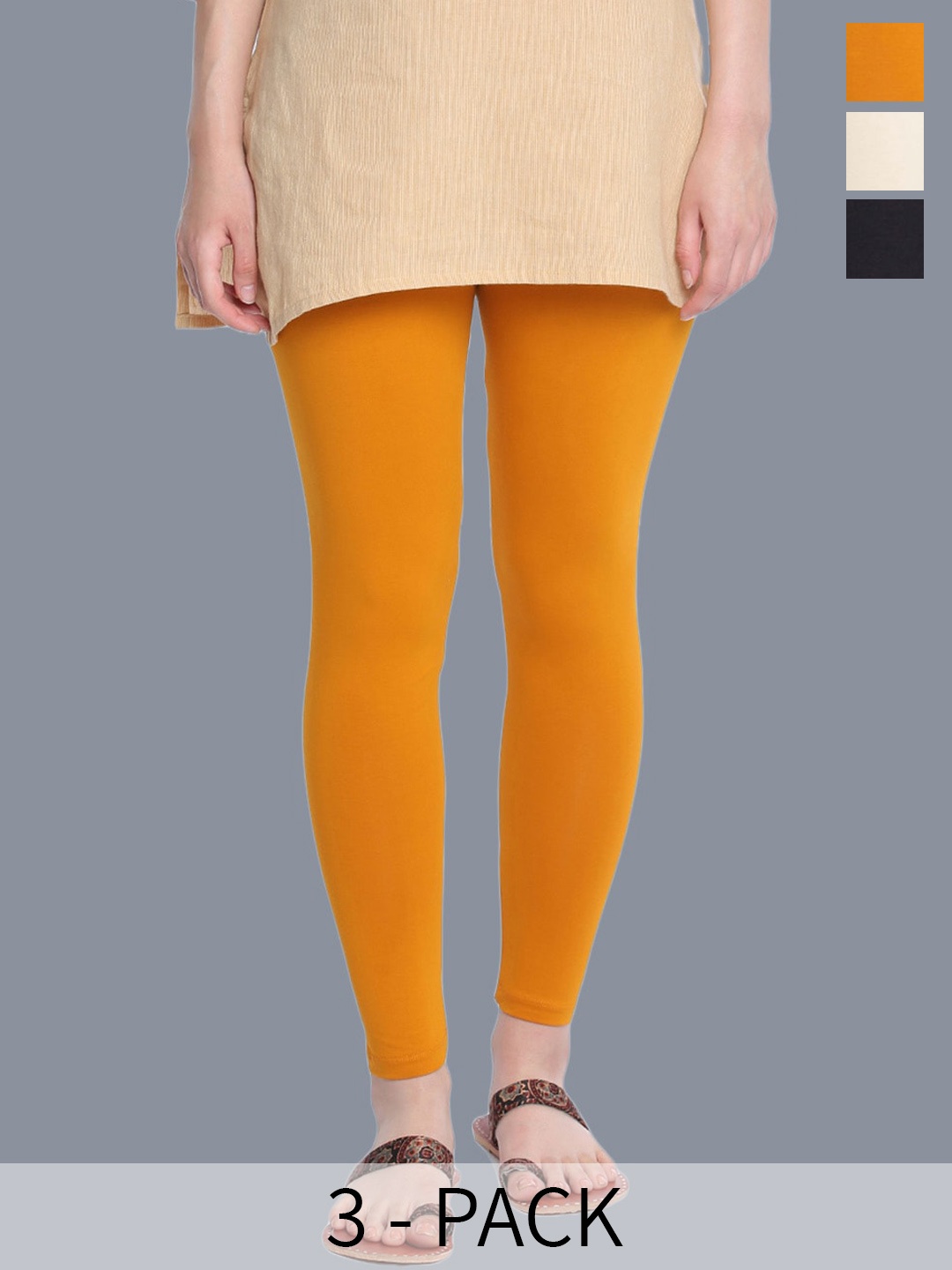 

Dollar Missy Pack Of 3 Shape Retention Ankle Length Leggings, Mustard