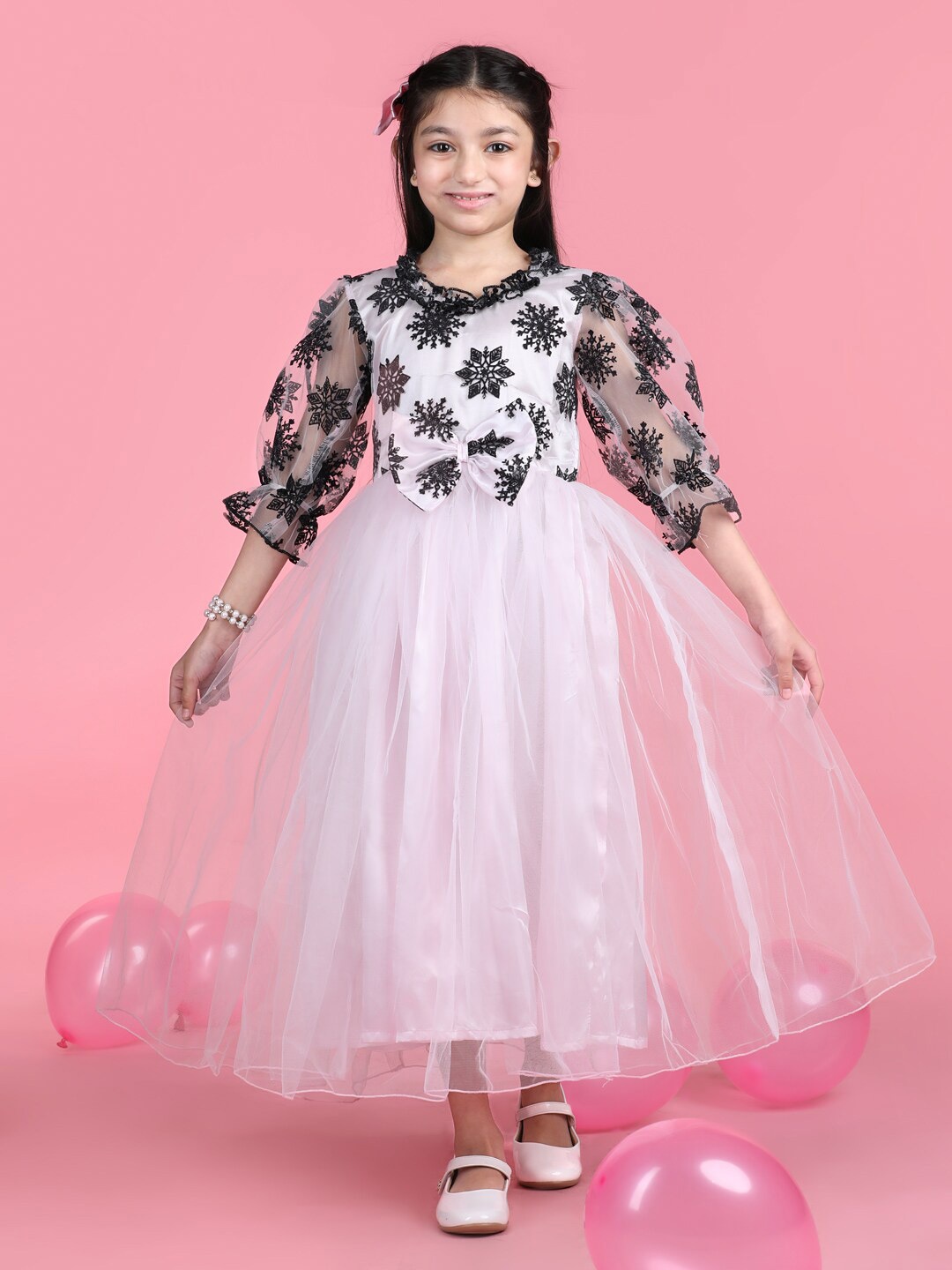 

Cutiekins Girls Self Design Embroidered Flared Maxi Dress, Pink
