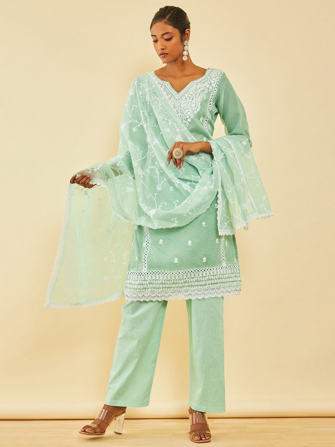 

Soch Embroidered Unstitched Dress Material, Green