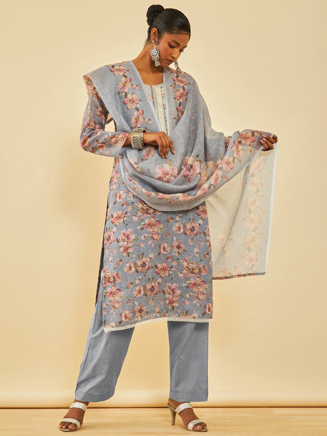 

Soch Grey Floral Embroidered Linen Unstitched Dress Material