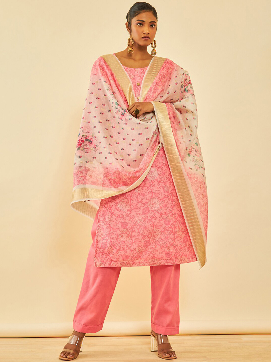 

Soch Floral Printed Unstitched Dress Material, Pink
