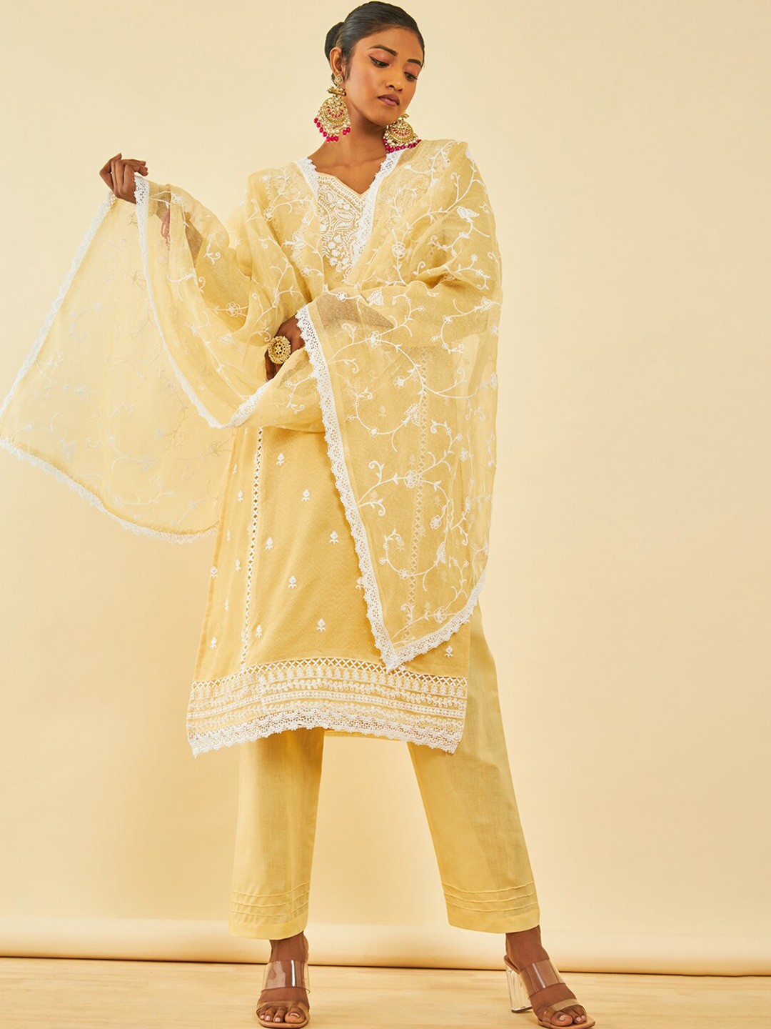 

Soch Floral Embroidered Unstitched Dress Material, Yellow
