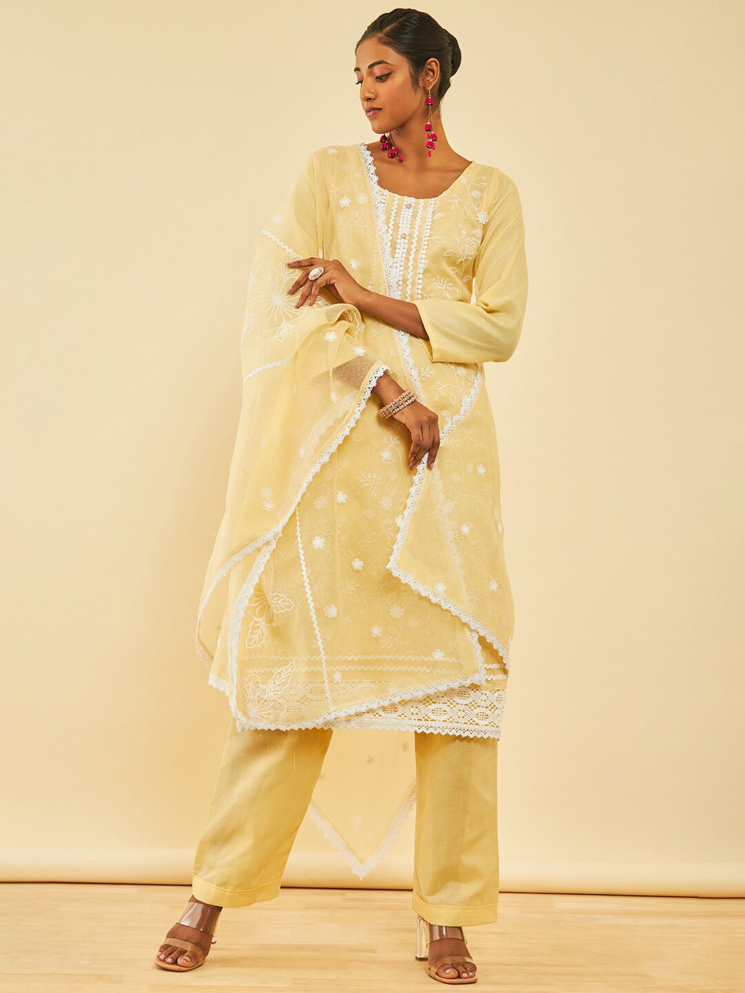 

Soch Yellow Floral Embroidered Unstitched Dress Material