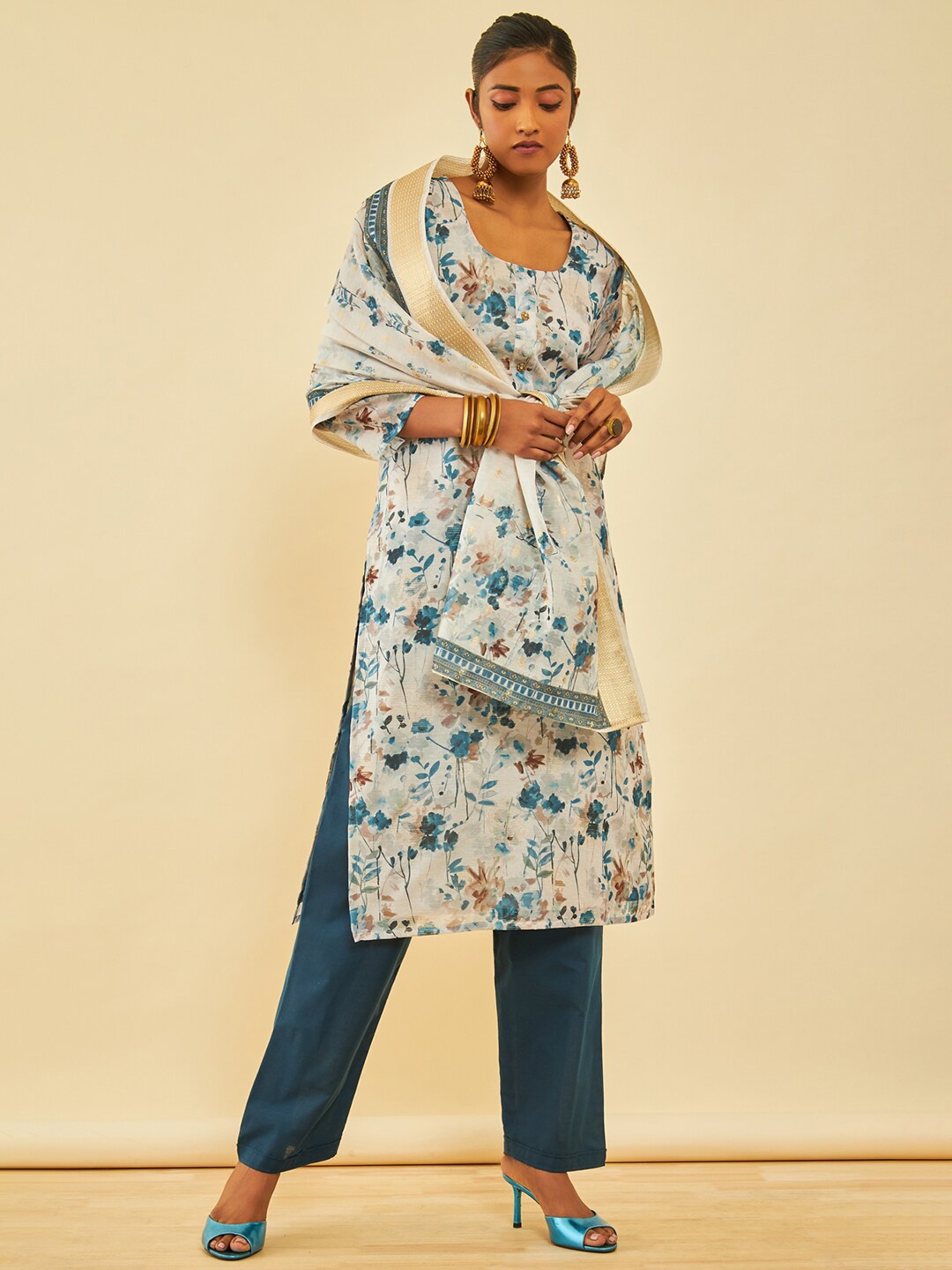 

Soch Grey Floral Printed Unstitched Dress Material