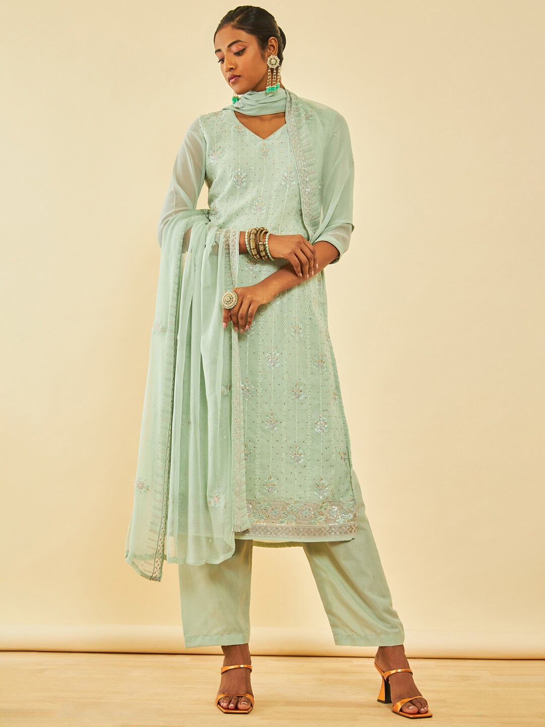 

Soch Green Floral Embroidered Unstitched Dress Material