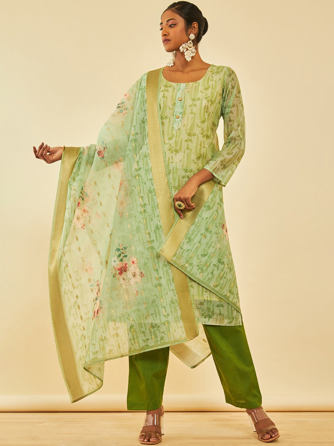 

Soch Printed Unstitched Dress Material, Green