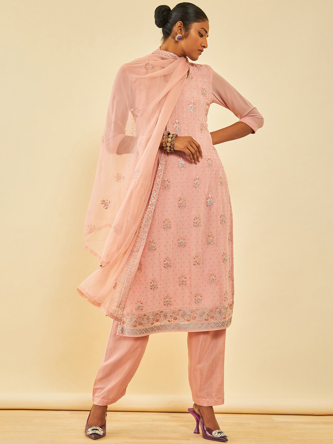 

Soch Embroidered Unstitched Dress Material, Peach