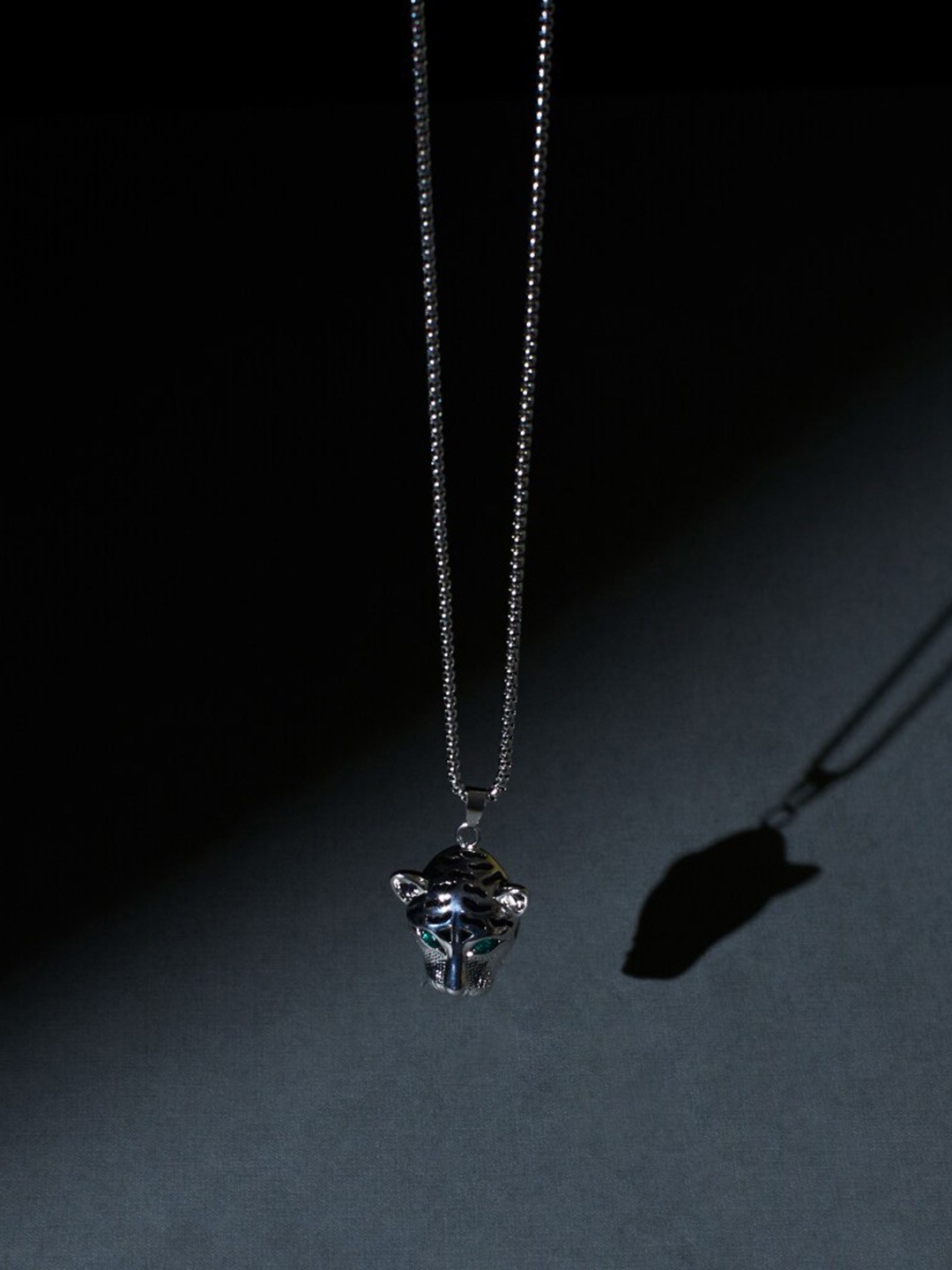 

SALTY Men Stainless Steel Stone Studded Pendant With Chain Necklace, Silver