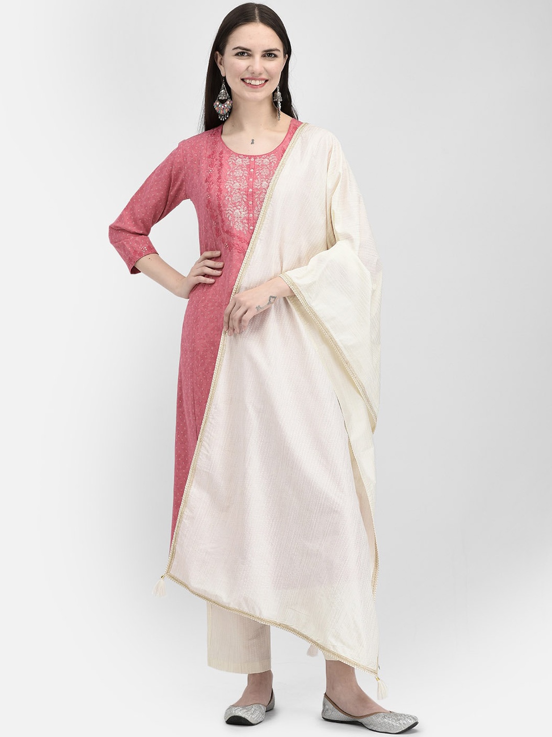 

Span Ethnic Motifs Printed A-Line Kurta, Pink