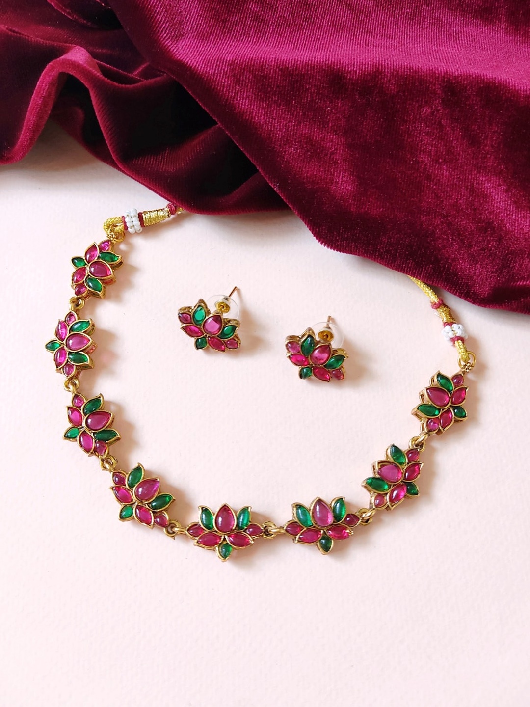 

Pihtara Jewels Gold-Plated Stones-Studded Necklace And Earrings