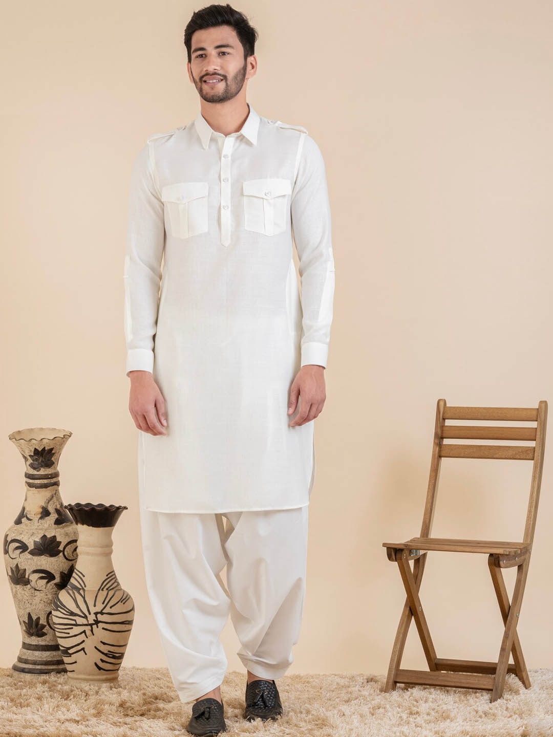 

TheEthnic.Co Regular Pure Cotton Kurta With Pyjamas, Cream