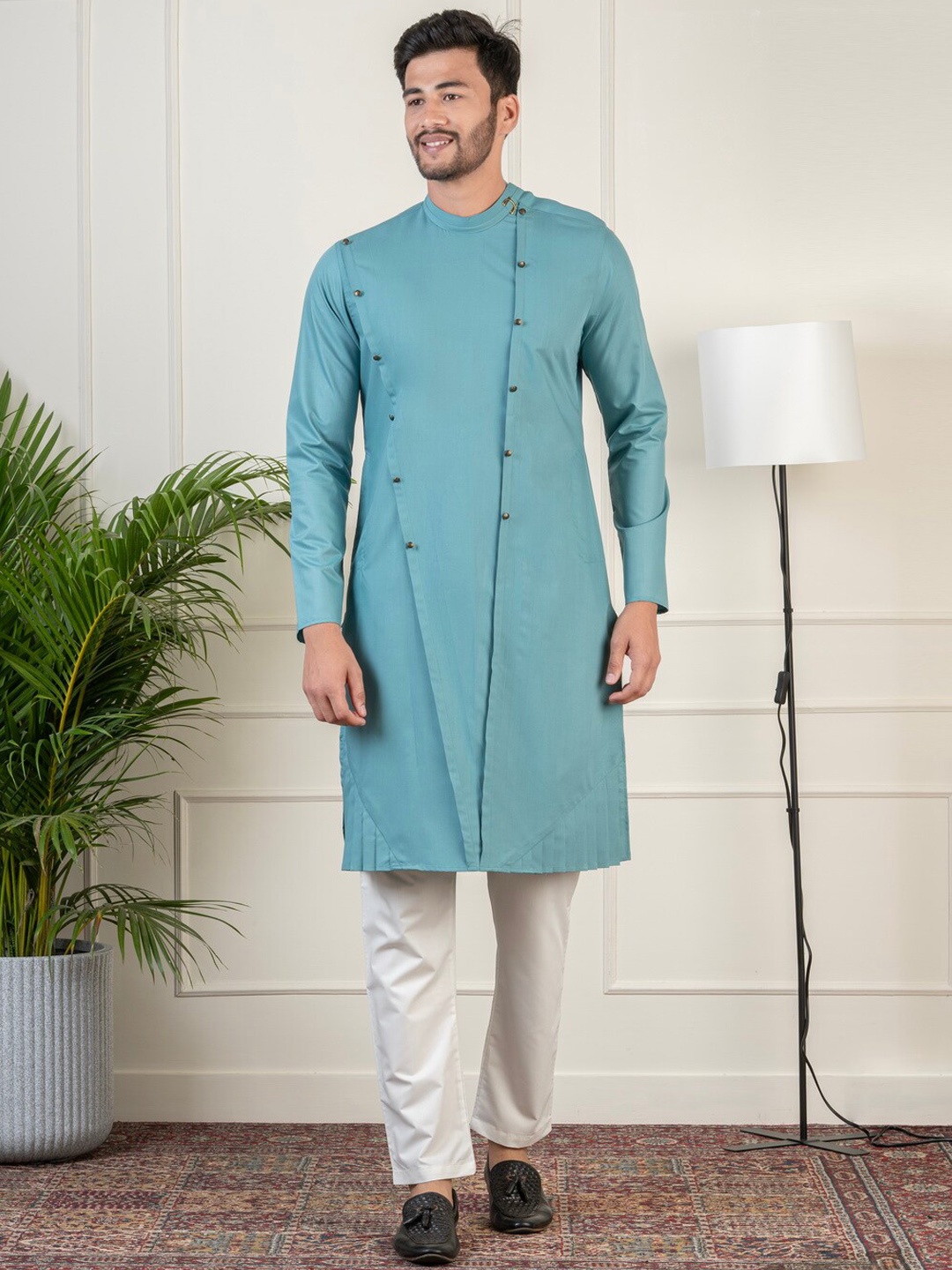 

TheEthnic.Co Men Regular Pure Cotton Kurta with Pyjamas, Teal