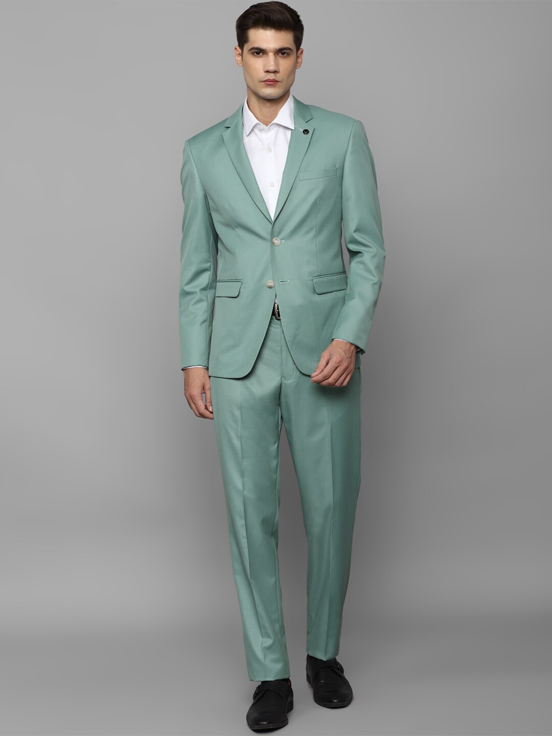 

Allen Solly Slim-Fit Notched Lapel Single-Breasted Two-Piece Formal Suit, Green