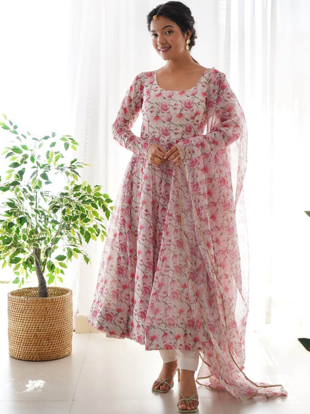 

KALINI Floral Printed Regular Kurta with Trousers & Dupatta, Pink