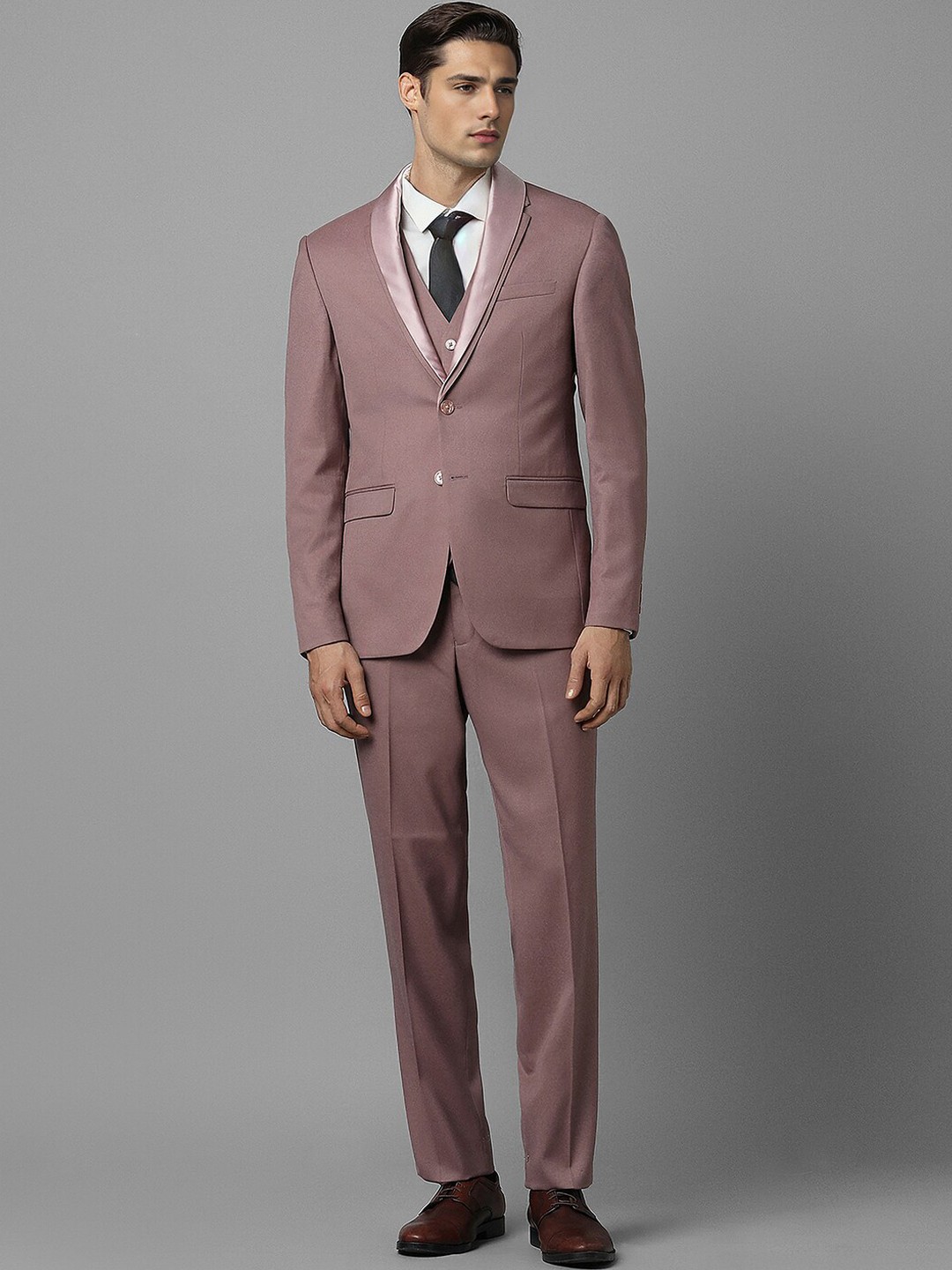 

Louis Philippe Slim-Fit Shawl Collar Single-Breasted Three-Piece Formal Suit, Pink