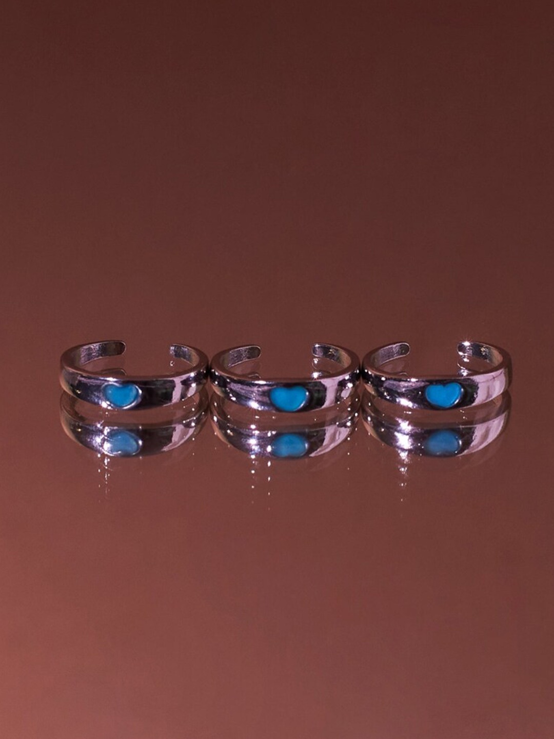 

SALTY Set Of 2 Heart Shaped Adjustable Finger Rings, Silver