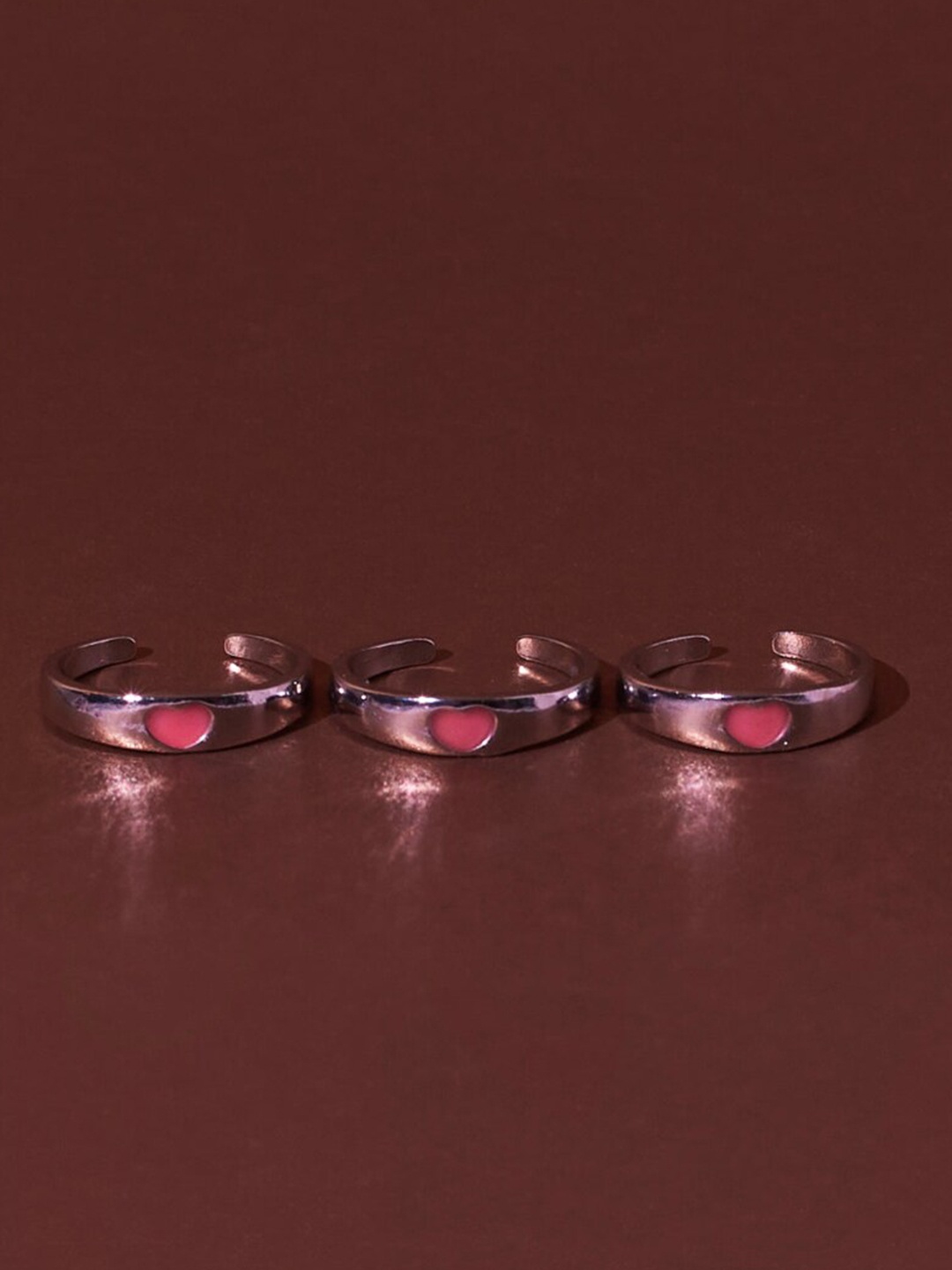 

SALTY Set Of 2 Heart Shaped Adjustable Finger Rings, Pink