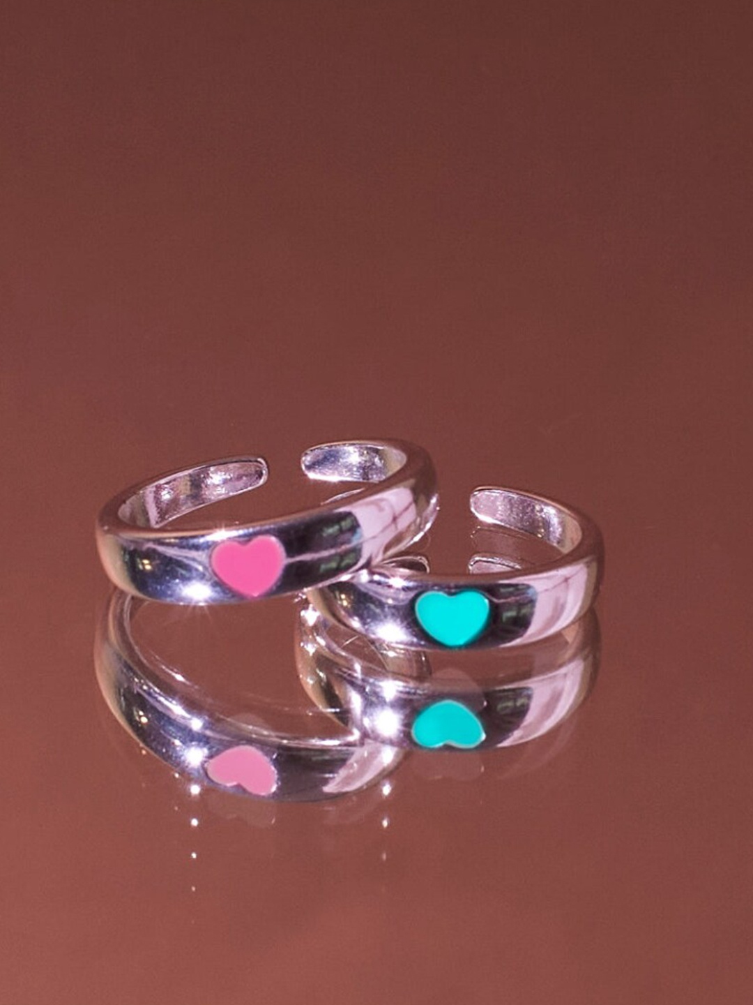 

SALTY Set Of 2 Heart Shaped Adjustable Finger Rings, Pink