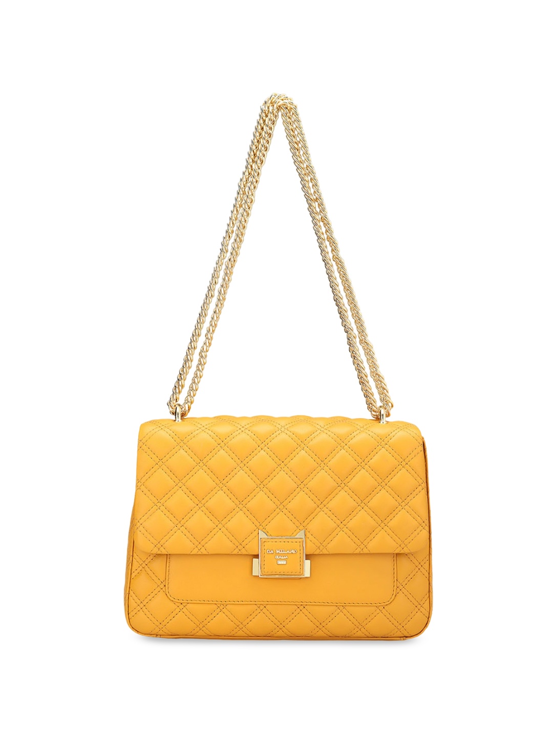 

Da Milano Textured Leather Structured Shoulder Bag with Quilted, Yellow
