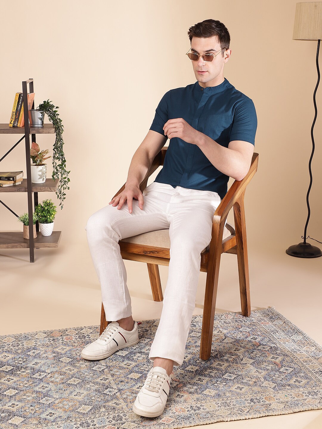 

Anouk Mandarin Collar Pure Cotton Casual Shirt, Blue