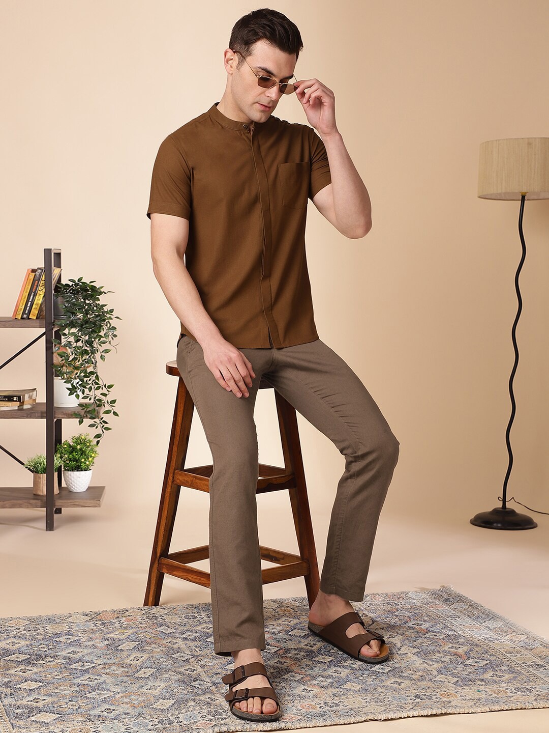 

Anouk Mandarin Collar Pure Cotton Casual Shirt, Rust