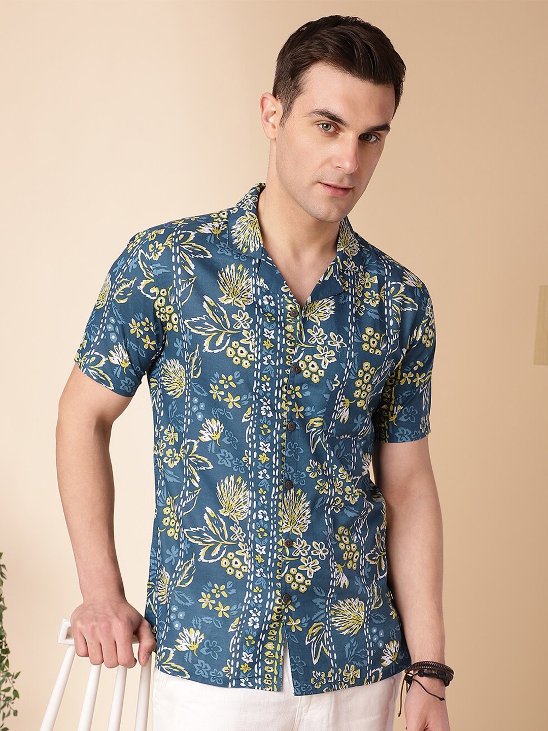 

Anouk Floral Printed Cuban Collar Pure Cotton Casual Shirt, Teal