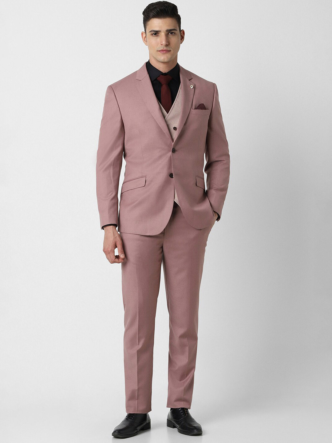 

Van Heusen Slim-Fit Shawl Collar-Neck Single-Breasted Four Piece Formal Suit, Pink