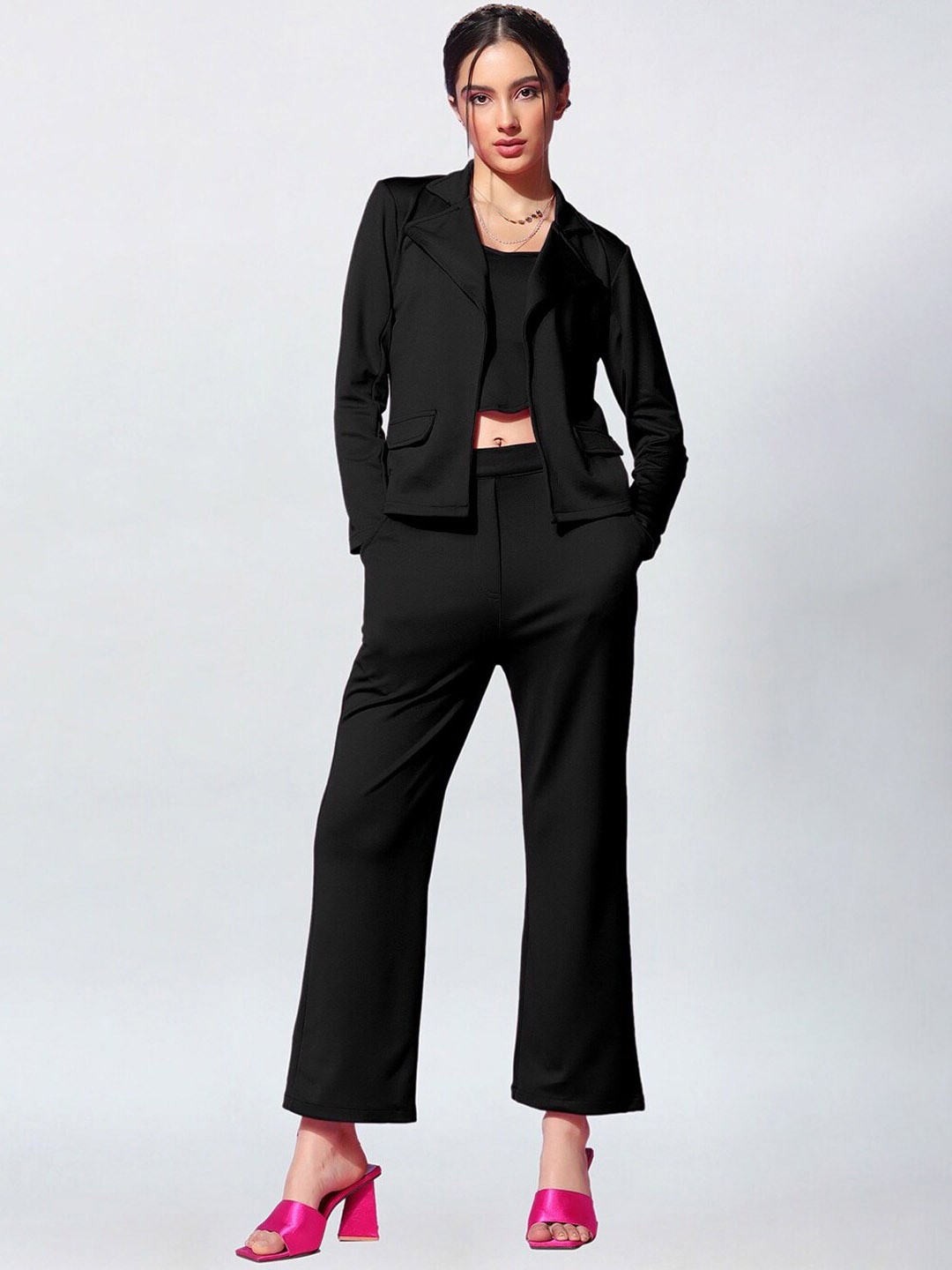 

WESTHOOD Tube Top & Blazer & Trouser Co-Ord Set, Black