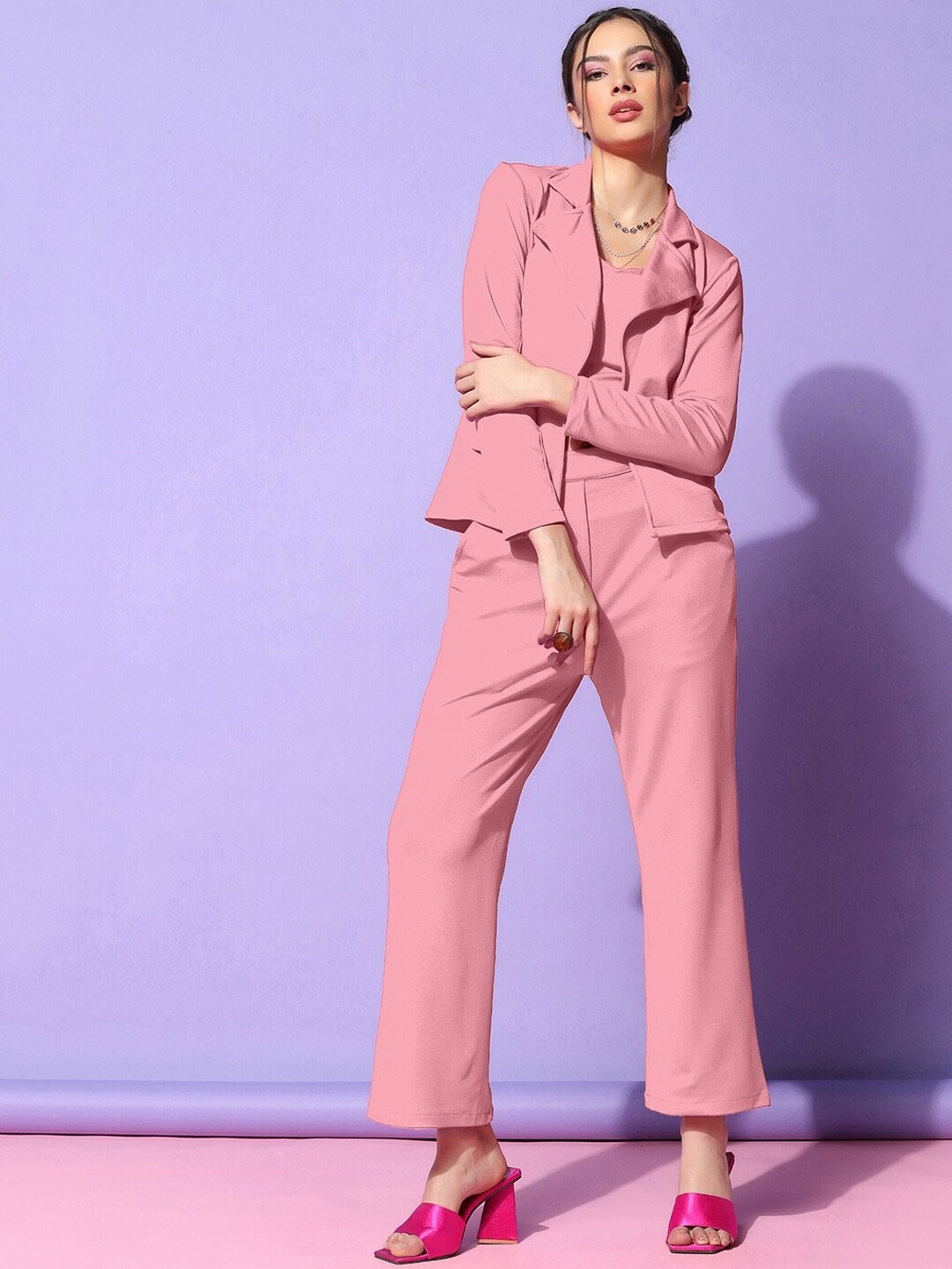 

WESTHOOD Tube Top & Trousers With Blazer Co-Ord Set, Peach