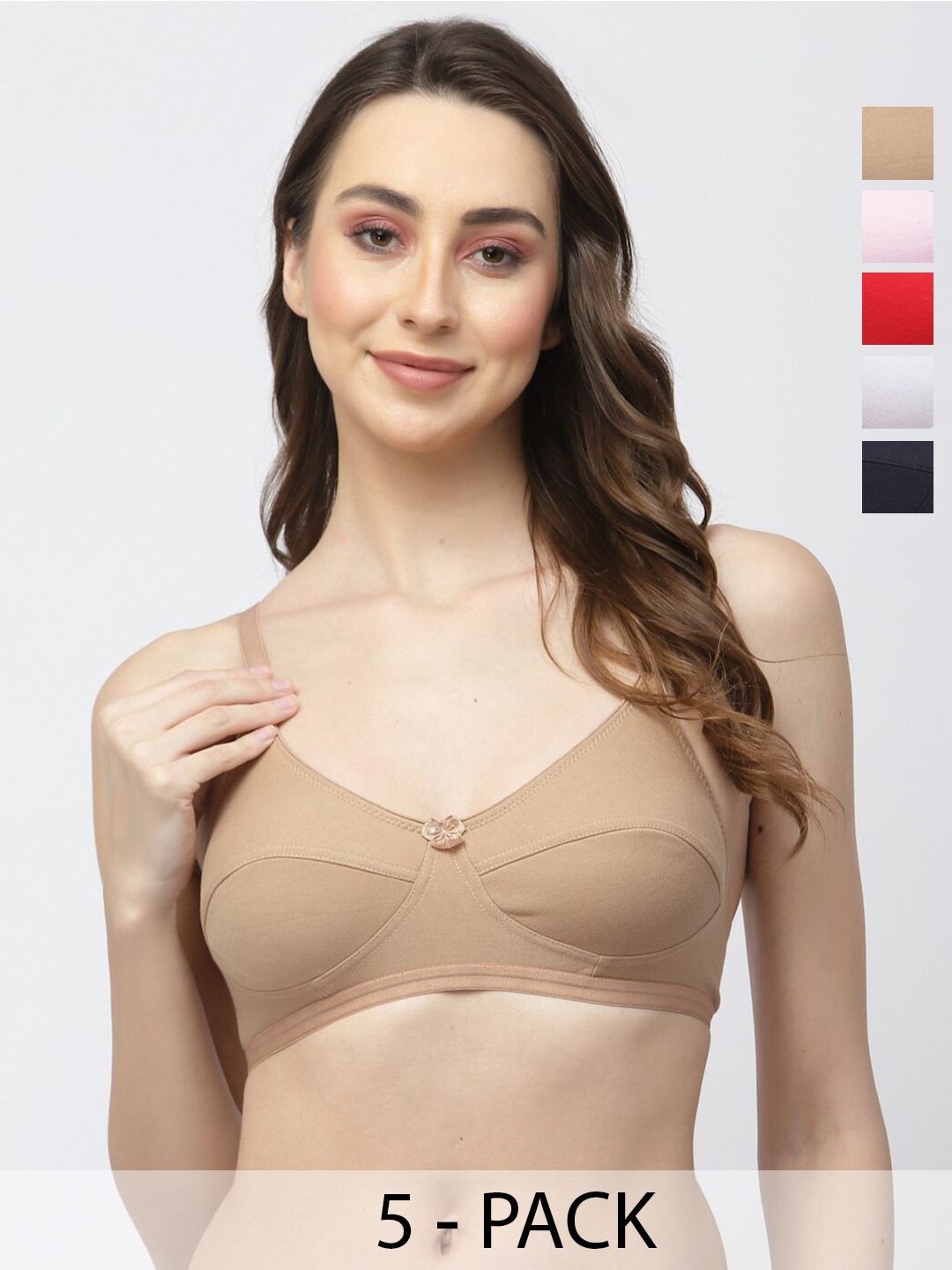 

College Girl Pack of 5 Medium Coverage T-shirt Bra with All Day Comfort, Beige