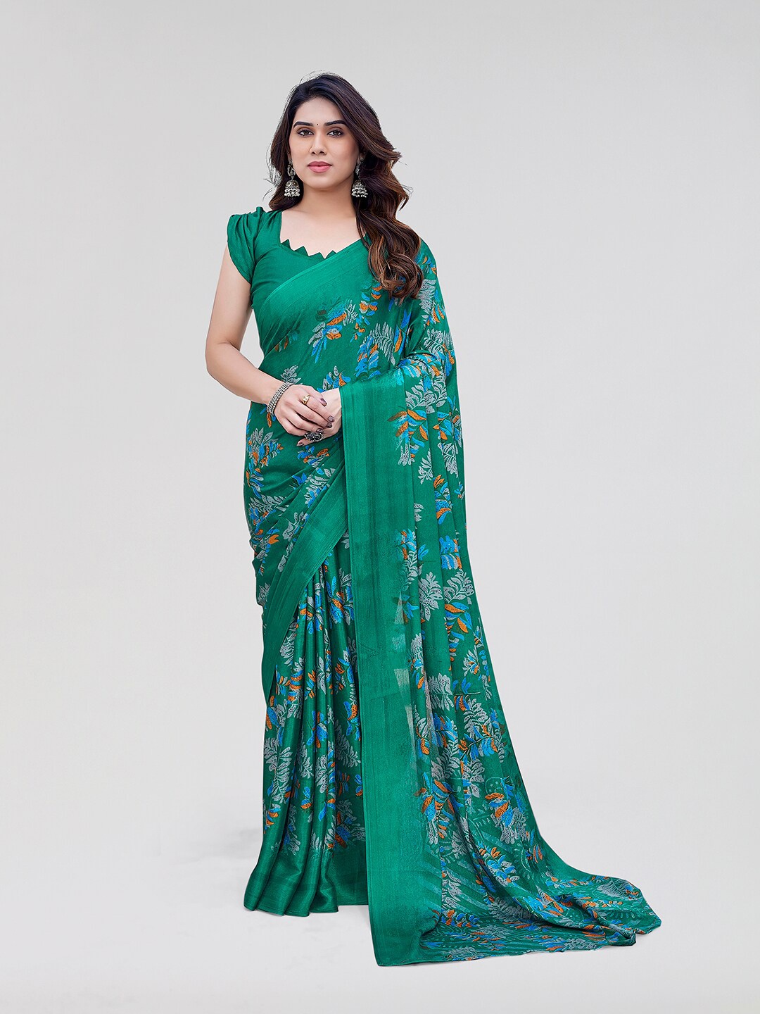 

Yashika Floral Printed Mysore Silk Saree, Green