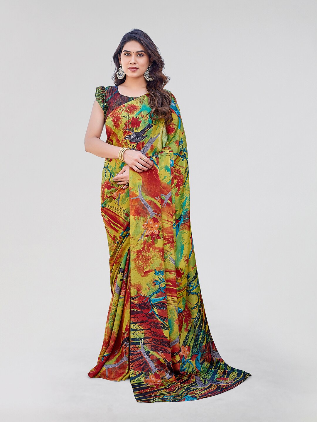 

Yashika Floral Printed Saree, Red