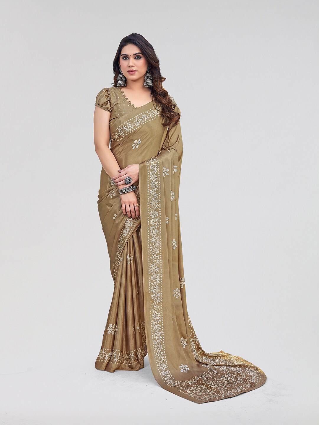 

Yashika Floral Printed Mysore Silk Saree, Mustard