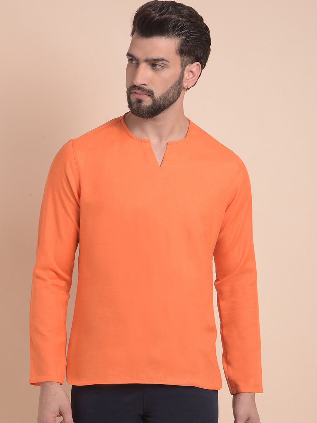 

Anouk Coral Round Notched Neck Long Sleeves Cotton Silk Straight Kurta, Orange