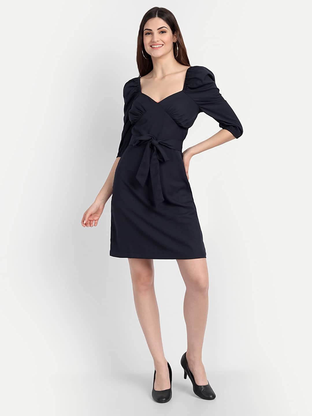 

BELAVINE Sweetheart Neck Tie-Ups Sheath Casual Dress, Black