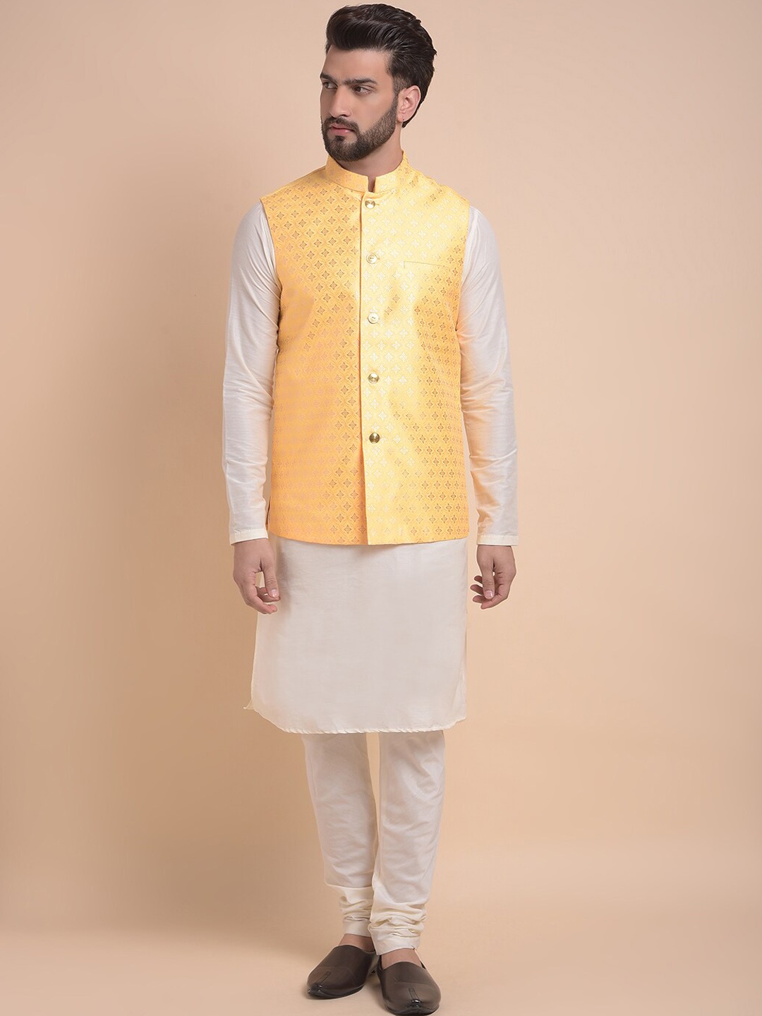 

Anouk Regular Nehru Jacket With Kurta & Churidar, White