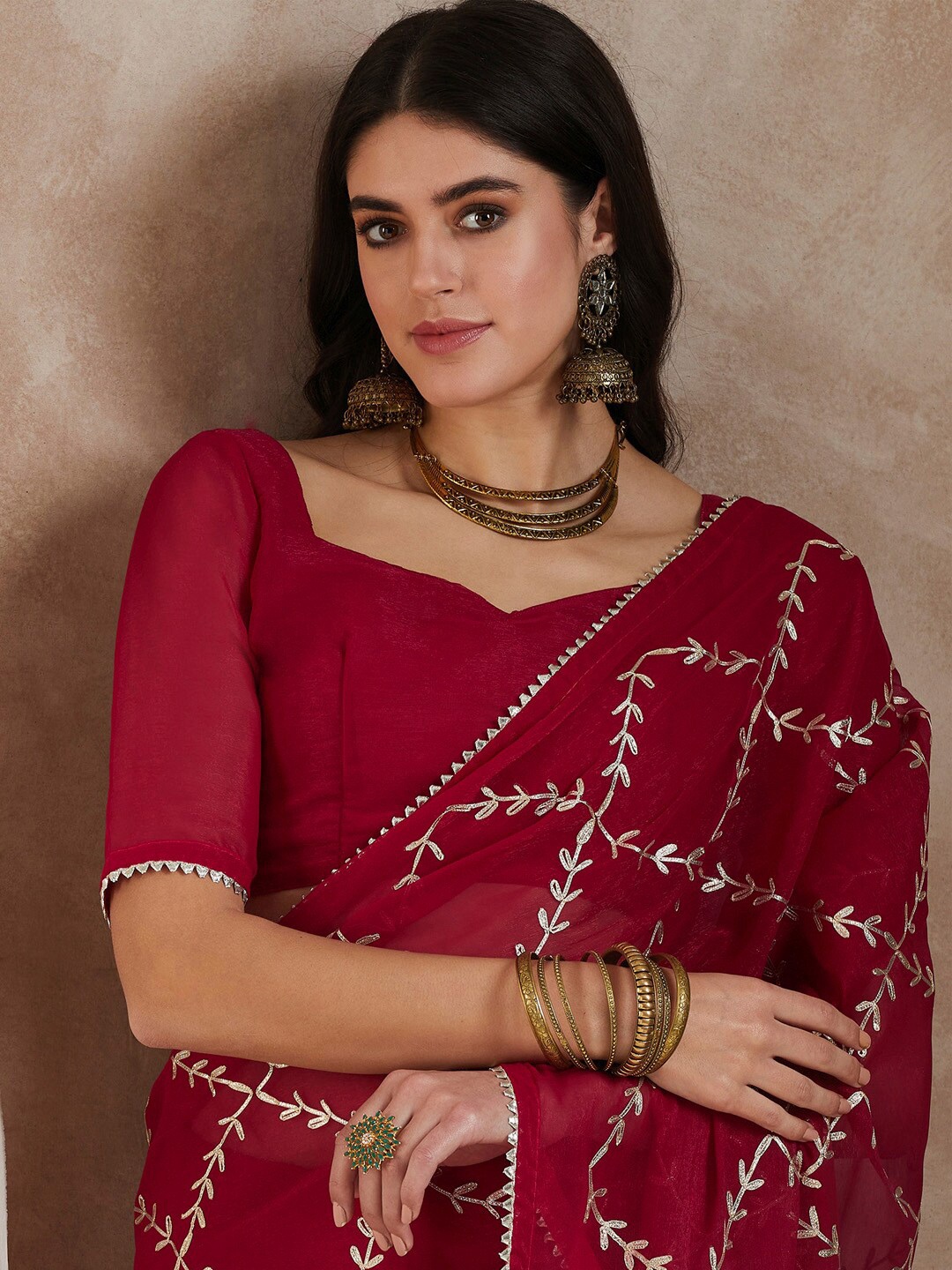 

Saree mall Ethnic Motifs Gotta Patti Pure Georgette Party Wear Saree, Pink