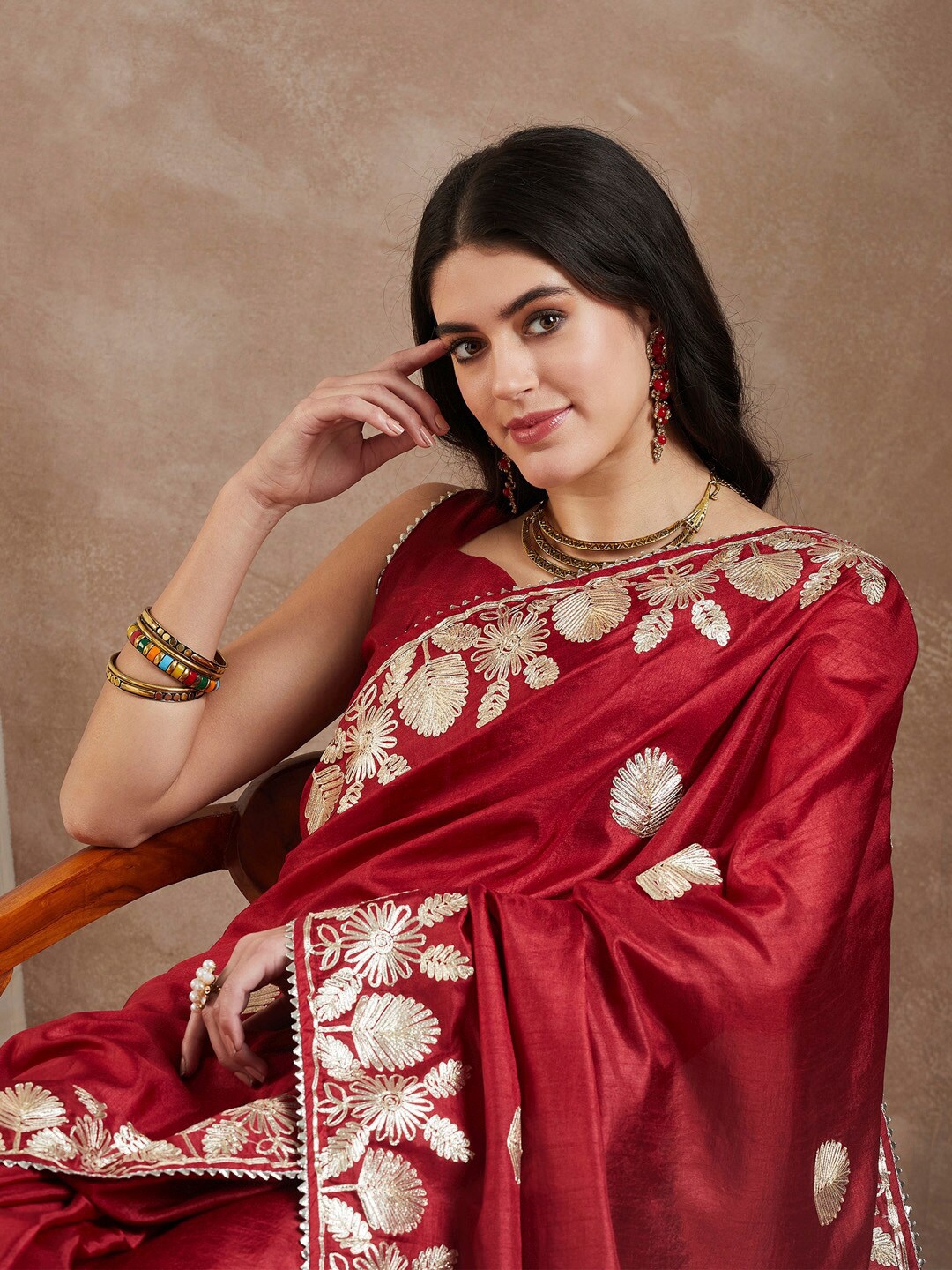 

Saree mall Maroon Ethnic Embroidered Gotta Patti Saree
